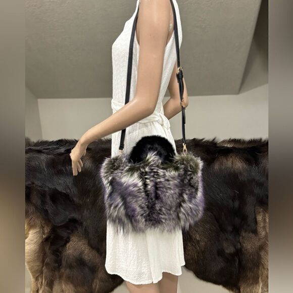 3 Tone Color Gradient Stunning Dyed Real Fox Fur With Mink Fur Handle Satchel - Picture 7 of 16